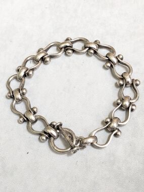 Vintage Equestrian Sterling Silver Bracelet 7.75" Chain Snaffle